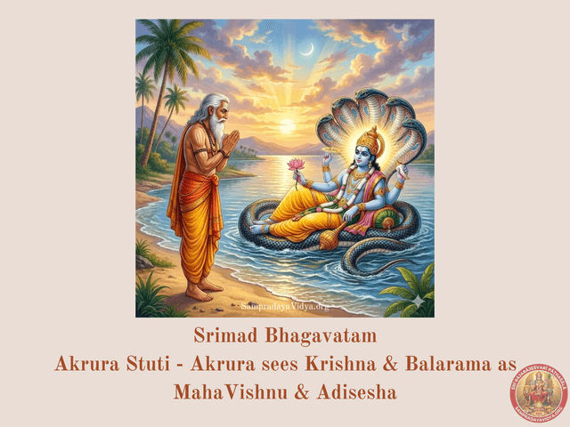 SriKrishna's Leelas 20 - Akrura has a vision of Mahavishnu on Adisesha when he sees Krishna and Balarama