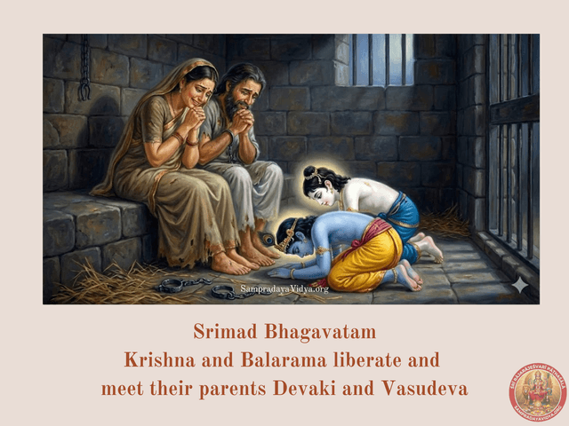 SriKrishna's Leelas 25 - Krishna and Balarama liberate and pay their respects to their parents, Devaki and Vasudeva